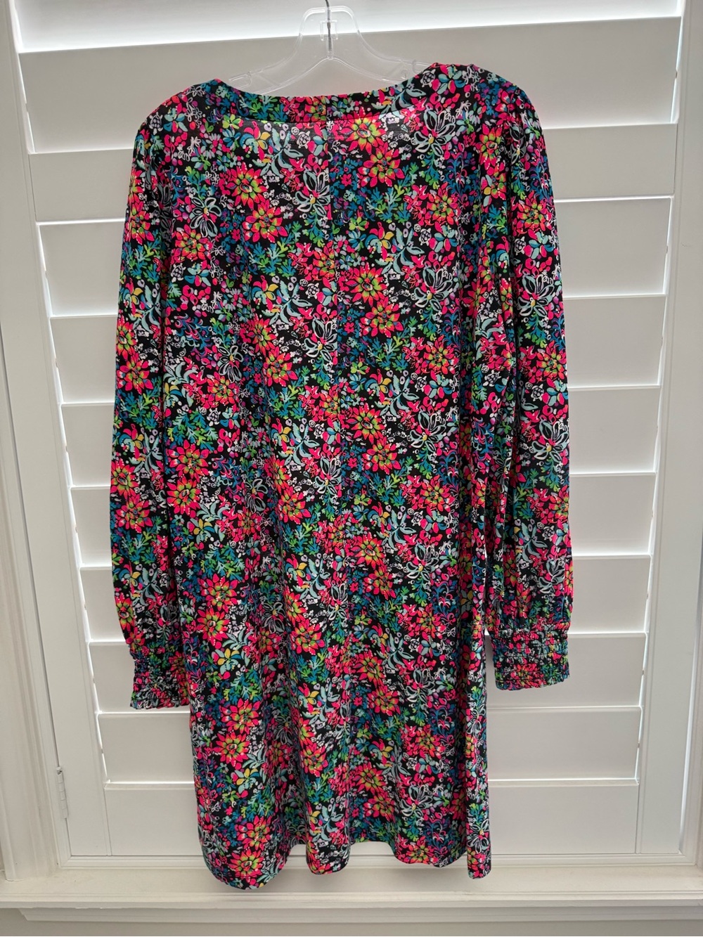 Lilly Pulitzer Black Pink & Green Floral Long-Sleeve Shift Dress